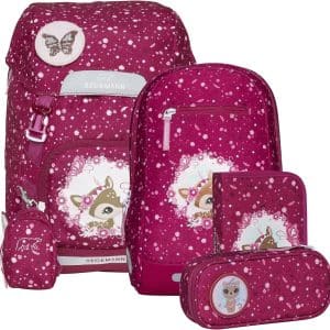 Beckmann Classic Taskesæt 22L, Forest Deer Pink, Skoletaske