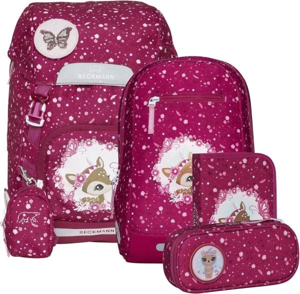 Beckmann Classic Taskesæt 22L, Forest Deer Pink, Skoletaske